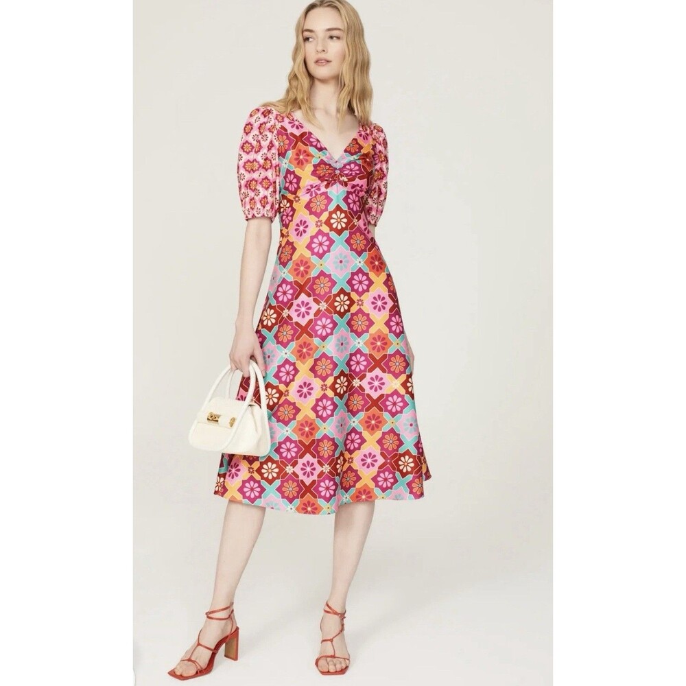 Donna Morgan floral puff sleeve midi dress Size 4